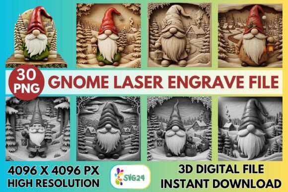 3D Christmas Gnome Laser Engrave File: Graphics for Festive Laser Engraving