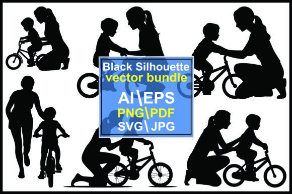 Bicycle Silhouette Graphics for Family Illustrations