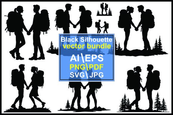 Collection of Couples Holding Silhouette Graphics