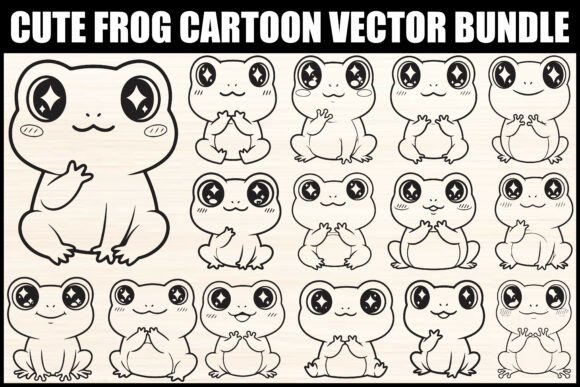 Cute Frog Cartoon Vector Bundle: Graphics & Illustrations