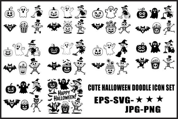 Cute Halloween Doodle Icon Set: Crafts & Graphics