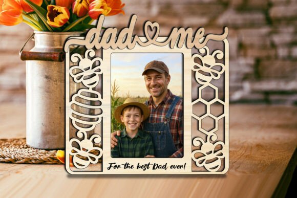 Dad and Me SVG Bee Honeycomb Frame: Graphics & Laser Engraving