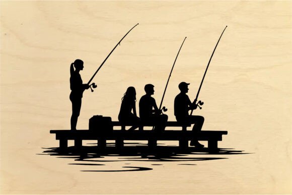 Family Fishing Trip Silhouette: Graphics & Illustrations