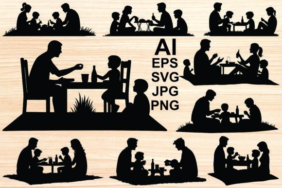 Family Picnic Silhouette Graphics for Outdoor Illustrations