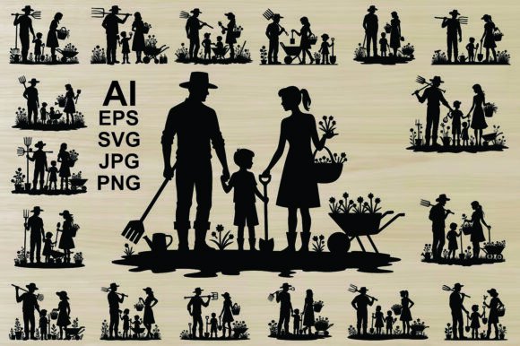 Family Planting a Tree Silhouette Set: A Designer's Review