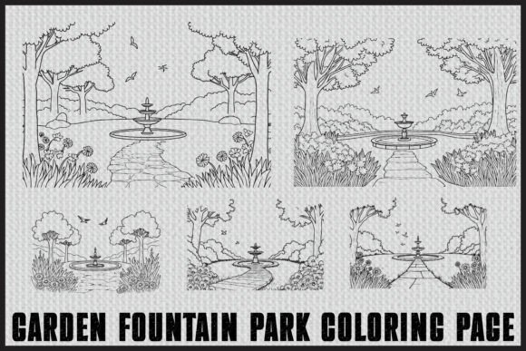 Fountain Garden Park Coloring Pages: Graphics for Crafts & Content