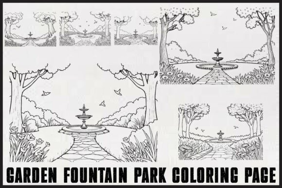 Garden Fountain Coloring Pages: Graphics for Crafts & Content