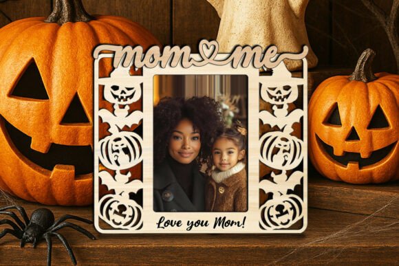 Halloween Mom and Me SVG Photo Frame: Graphics for Laser Engraving