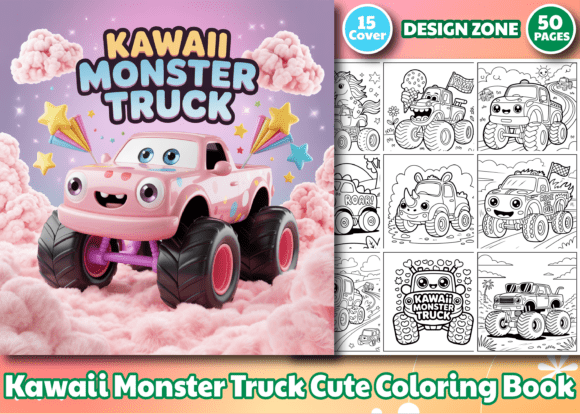 Kawaii Monster Truck Cute Coloring Book: Graphics & Coloring Pages Amp