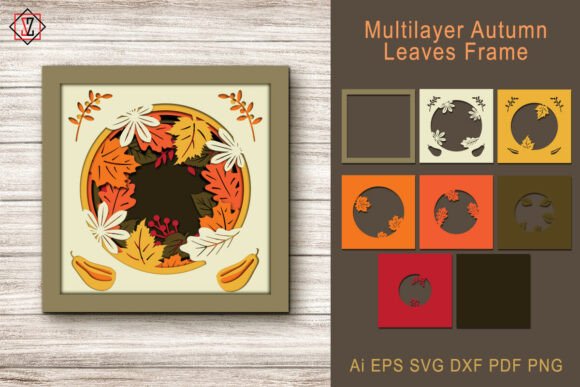 Multilayer Autumn Leaves Frame Cut File: Graphics & Crafts