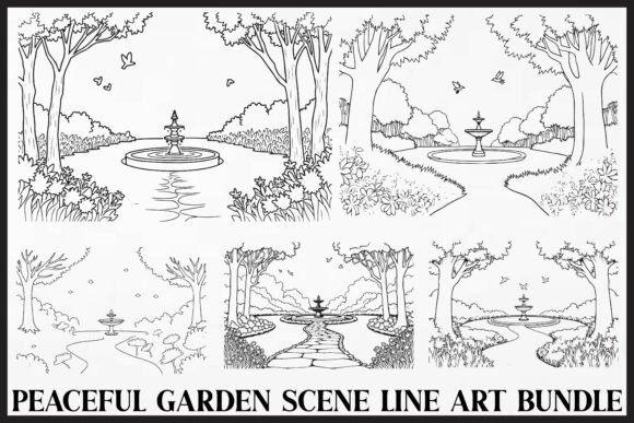 Peaceful Garden Line Art Coloring Set: Graphics for Crafts