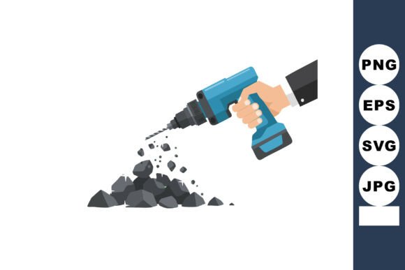 Power Drill Breaking Rocks with Hand Hol: Bold Graphics & Illustrations