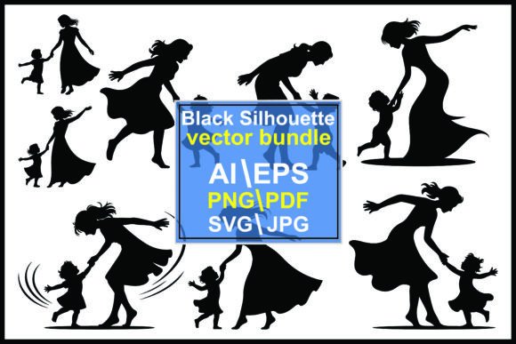 Silhouettes of Women Children Dancing: Graphics & Illustrations