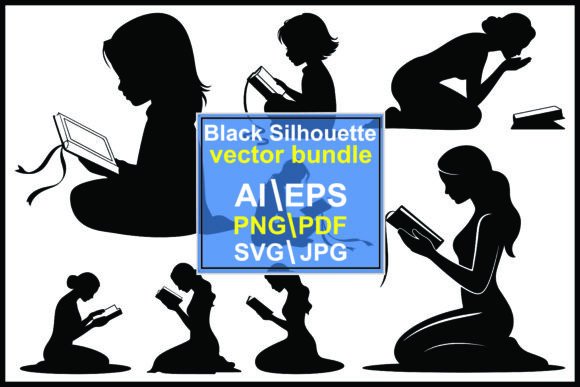 Silhouettes Women Reading Books: Graphics & Illustrations Bundle