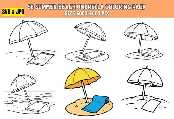 Summer Beach Umbrella Coloring Pack SVG: Graphics & Coloring Pages Amp