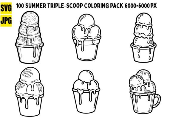 Summer Triple-Scoop Coloring Pack SVG JP