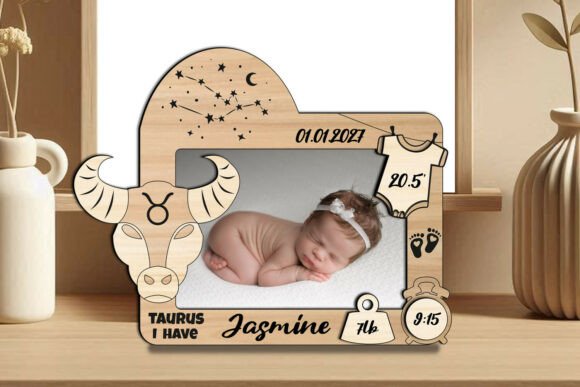 SVG Taurus Zodiac Baby Photo Frame Gift