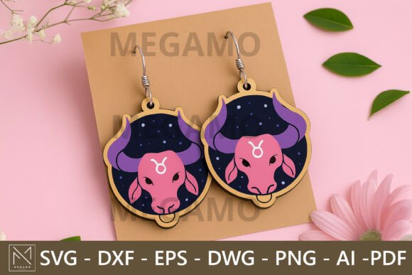 Taurus Zodiac Earrings SVG File for Laser Cutting