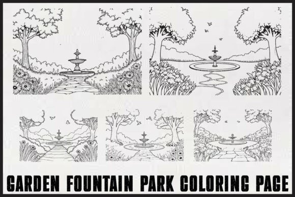 Whimsical Garden Fountain Coloring Set: Graphics & Illustrations